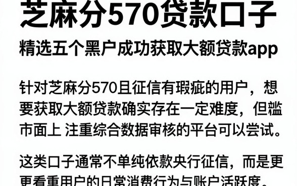 芝麻分570贷款口子，精选五个黑户成功获取大额贷款的app