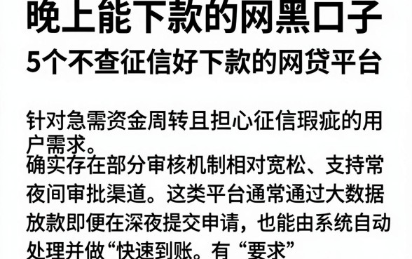 晚上能下款的网黑口子，深入剖析5个不查征信好下款的网贷平台