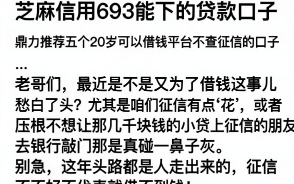 芝麻信用693能下的贷款口子,鼎力推荐五个20岁可以借钱平台不查征信的口子