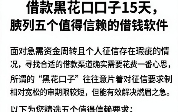 借款黑花口子15天，胪列五个值得信赖的借钱软件