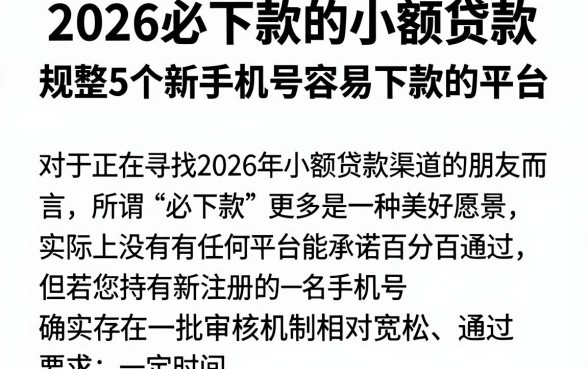 2026必下款的小额贷款，规整5个新手机号容易下款的平台
