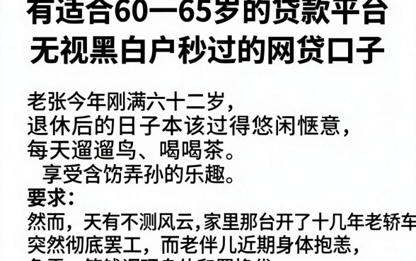 有适合60一65岁的贷款平台，概览五个无视黑白户秒过的网贷口子