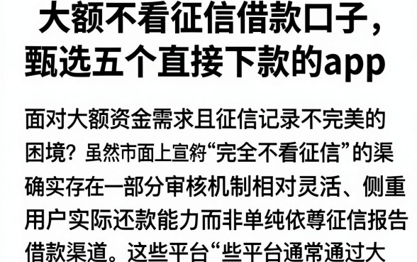 大额不看征信借款口子，甄选五个直接下款的app