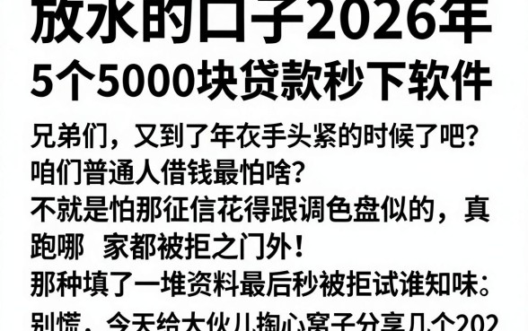 放水的口子2026年,详细阐述5个5000块贷款秒下软件