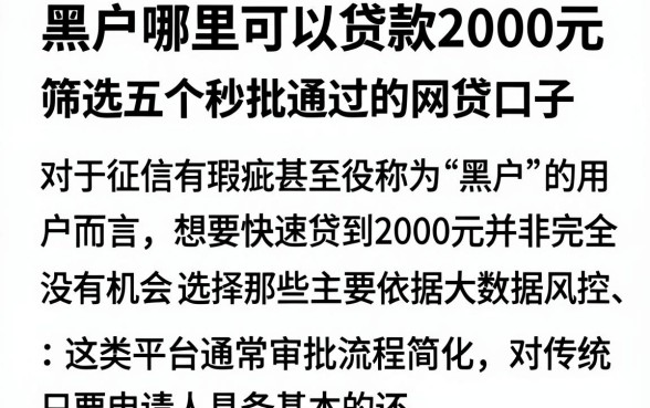 黑户哪里可以贷款2000元，筛选五个秒批通过的网贷口子