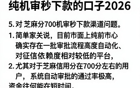 纯机审秒下款的口子2026,归纳5个芝麻分700能秒下的软件