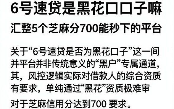 6号速贷是黑花口子嘛,汇整5个芝麻分700能秒下的平台