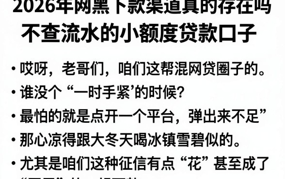 2026年网黑下款渠道真的存在吗,详细阐述五个不查流水的小额度贷款口子