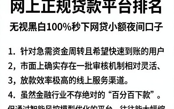 网上正规贷款平台排名，归纳5个无视黑白100%秒下网贷小额夜间口子
