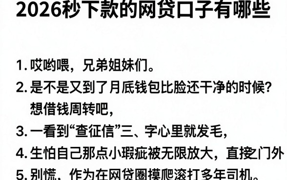 2026秒下款的网贷口子有哪些,胪列五个不看征信小额借钱的app