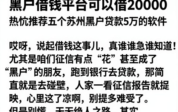 黑户借钱平台可以借20000,热忱推荐五个苏州黑户贷款5万的软件