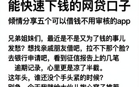 能快速下钱的网贷口子，倾情分享五个可以借钱不用审核的app