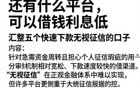 还有什么平台可以借钱利息低,汇整五个快速下款无视征信的口子