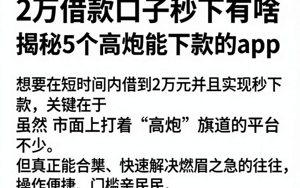 2万借款口子秒下有啥,揭秘5个高炮能下款的app