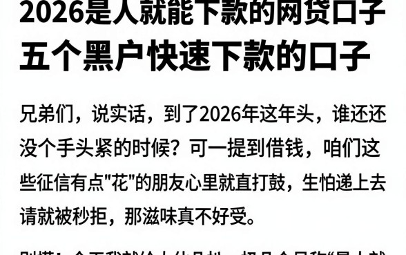 2026是人就能下款的网贷口子,详细阐述五个黑户快速下款的口子