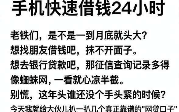 手机快速借钱24小时,概览5个征信不好负债高的软件