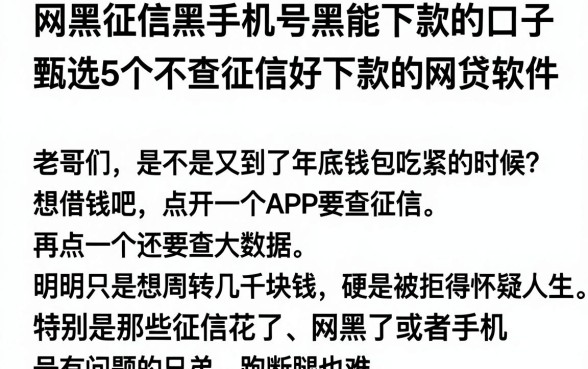 网黑征信黑手机号黑能下款的口子，甄选5个不查征信好下款的网贷软件