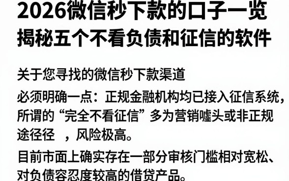2026微信秒下款的口子一览,揭秘五个不看负债和征信的软件