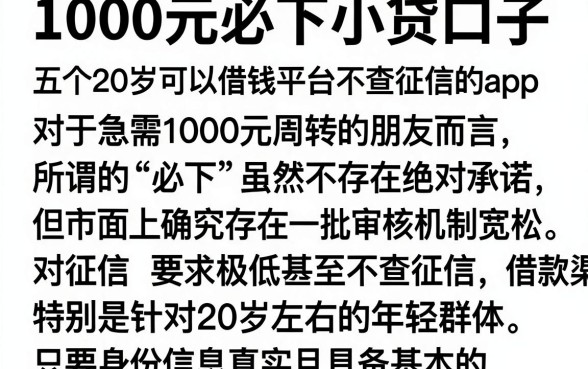 1000元必下小贷口子,细致阐述五个20岁可以借钱平台不查征信的app