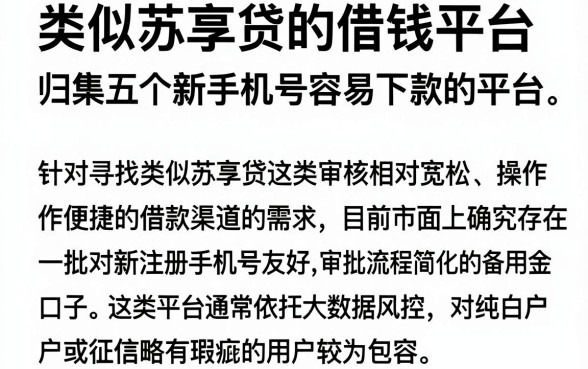 类似苏享贷的借钱平台,归集五个新手机号容易下款的平台