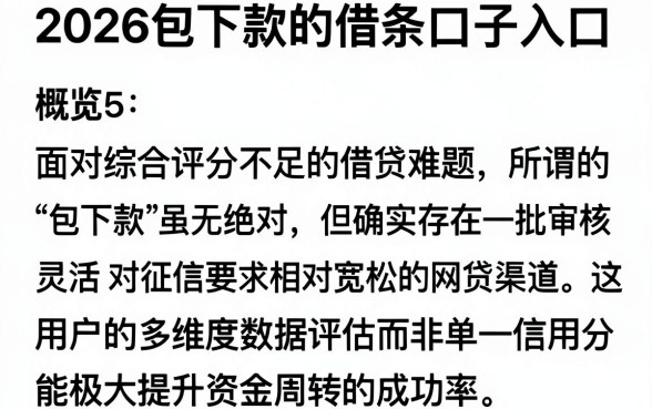 2026包下款的借条口子入口,概览5个综合评分不足也能下款的网贷