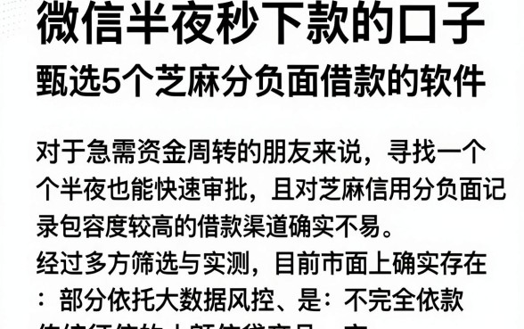 微信半夜秒下款的口子,甄选5个芝麻分负面借款的软件