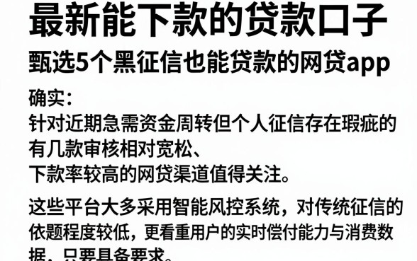 最新能下款的贷款口子,甄选5个黑征信也能贷款的网贷app