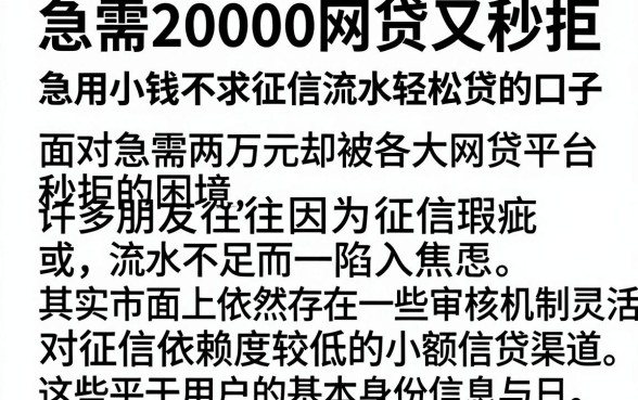 急需20000网贷又秒拒,细致阐述5个急用小钱不求征信流水轻松贷的口子