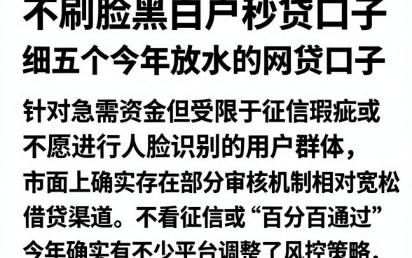 不刷脸黑白户秒贷口子,细致阐述五个今年放水的网贷口子