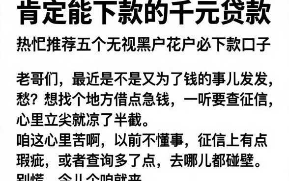 肯定能下款的千元贷款，热忱推荐五个无视黑户花户必下款口子