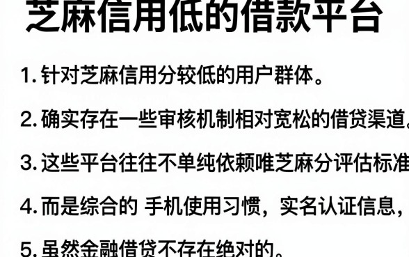 芝麻信用低的借款平台，条列五个百分百下款无视黑白户网贷软件