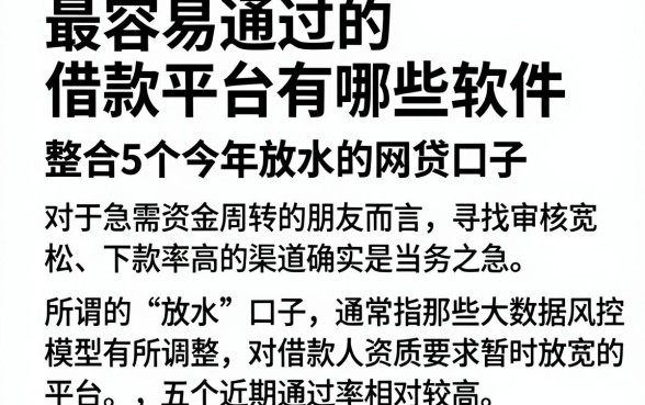 最容易通过的借款平台有哪些软件,整合5个今年放水的网贷口子