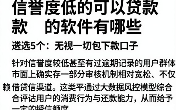 信誉度低的可以贷款的软件有哪些,遴选5个无视一切包下款口子