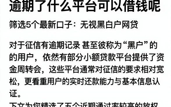 逾期了什么平台可以借钱呢,筛选5个最新口子无视黑白户网贷