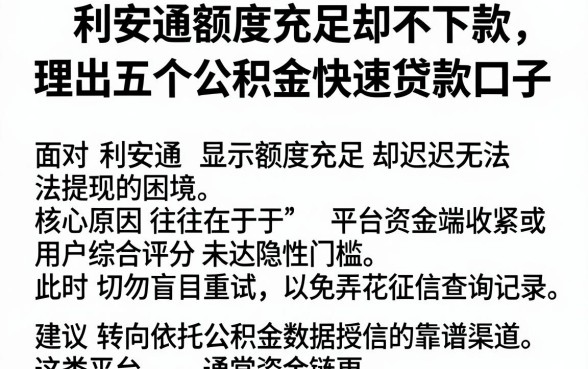 利安通额度充足却不下款,理出五个公积金快速贷款口子