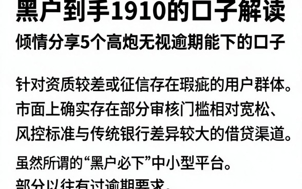 黑户到手1910的口子解读,倾情分享5个高炮无视逾期能下的口子