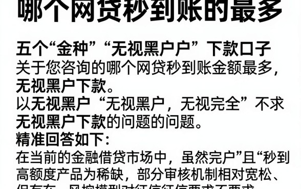 哪个网贷秒到账的最多，详细阐述五个无视黑户下款口子