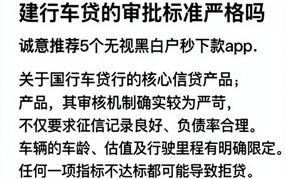 建行车贷的审批标准严格吗,诚意推荐5个无视黑白户秒下款app