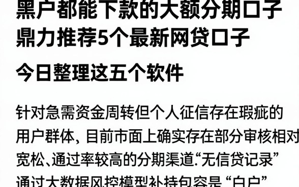 黑白户都能下款的大额分期口子,鼎力推荐5个最新网贷口子今日整理这五个软件