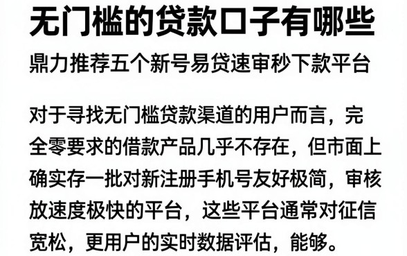 无门槛的贷款口子有哪些，鼎力推荐五个新号易贷速审秒下款平台