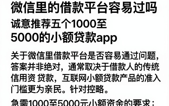 微信里的借款平台容易过吗,诚意推荐五个1000至5000的小额贷款app