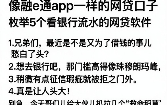像融e通app一样的网贷口子,枚举5个看银行流水的网贷软件