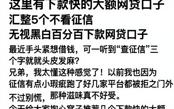 这里有下款快的大额网贷口子，汇整5个不看征信无视黑白百分百下款网贷口子