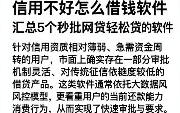 信用不好怎么借钱软件，汇总5个秒批网贷轻松贷的软件