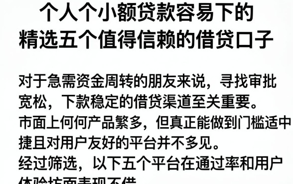 个人小额贷款容易下的,精选五个值得信赖的借贷口子
