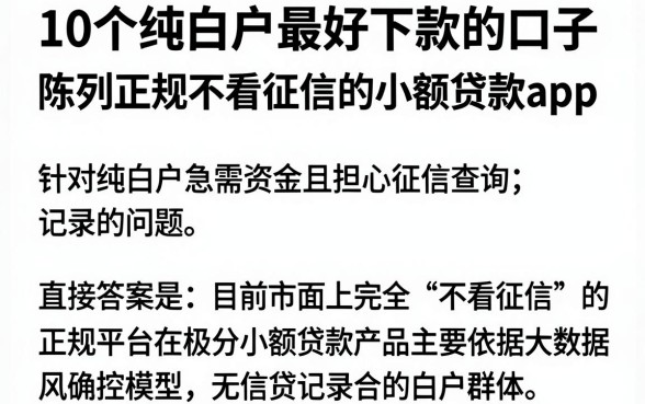 10个纯白户最好下款的口子，陈列五个正规不看征信的小额贷款app
