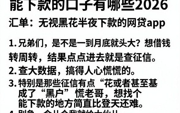 能下款的口子有哪些2026，汇总5个无视黑花半夜下款的网贷app