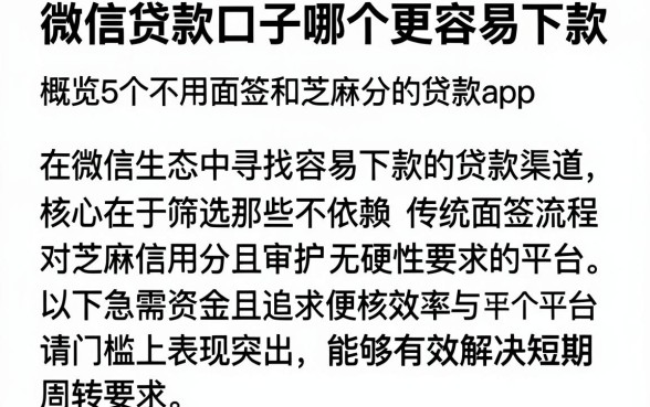 微信贷款口子哪个更容易下款,概览5个不用面签和芝麻分的贷款app