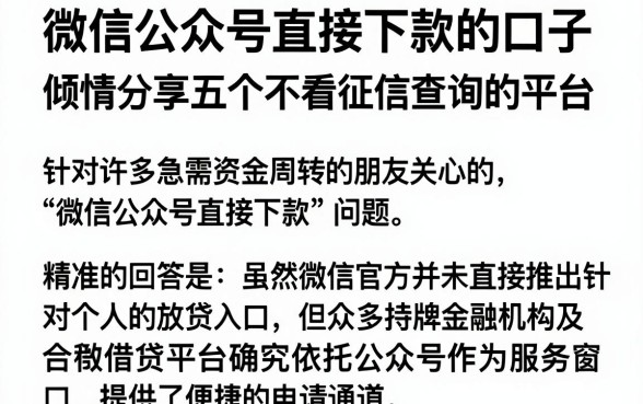 微信公众号直接下款的口子,倾情分享五个不看征信查询的平台