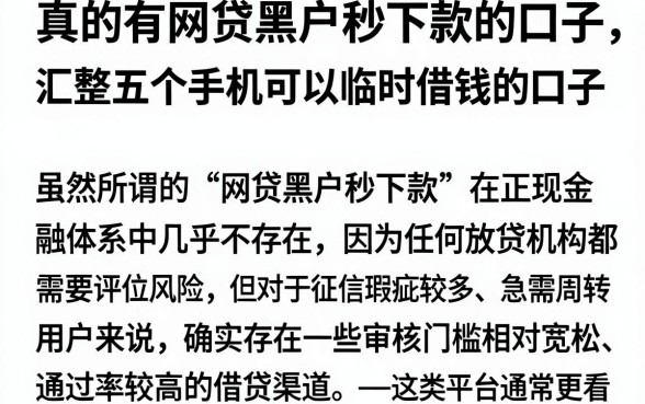 真的有网贷黑户秒下款的口子,汇整五个手机可以临时借钱的口子
